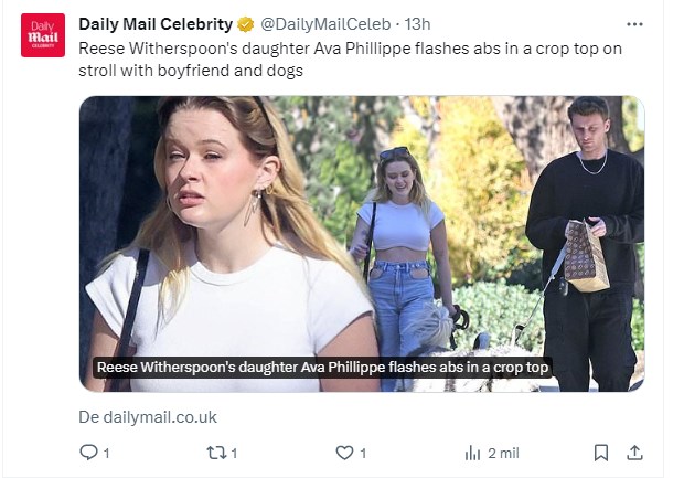 Ava Phillippe sigue sorprendiendo por el parecido con su madre; ahora, fue fotografiada junto a su novio en Santa Mónica / Captura twitter.com/DailyMailCeleb