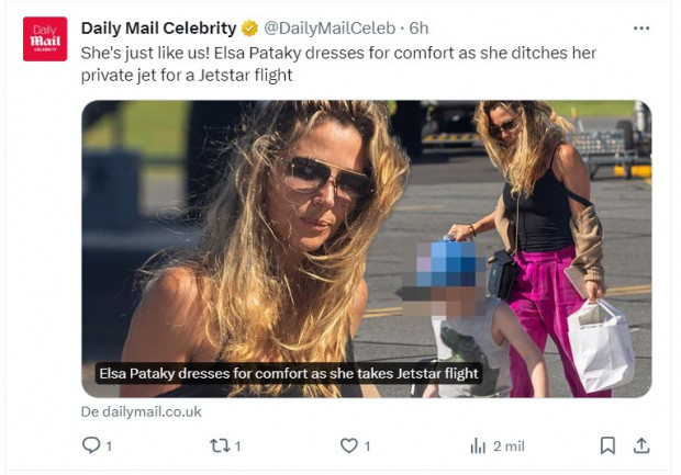 Elsa Pataky sorprendió con una tenida extremadamente simple y el pelo despeinado / Captura twitter.com/DailyMailCeleb