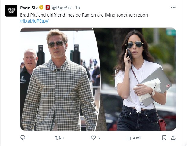Brad Pitt y su novia Inés de Ramón, fotografiados en medio de fuerte rumón de convivencia / Captura twitter.com/PageSix