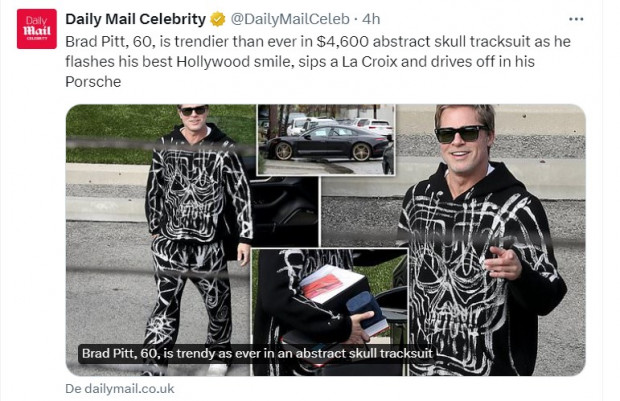 Brad Pitt, fotogradiado nuevamente con un look juvenil / Captura twitter.com/DailyMailCeleb