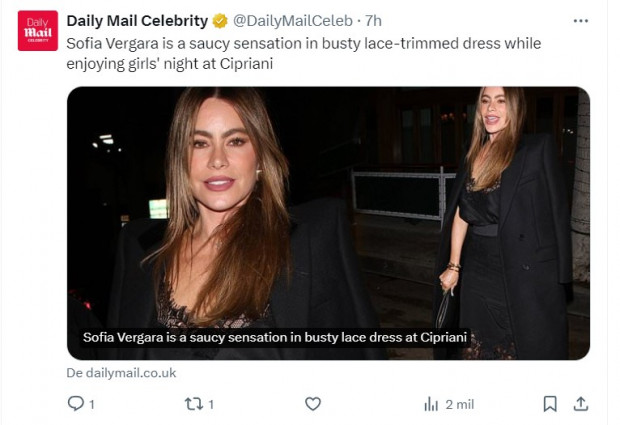 Sofía Vergara encantó con su look para salida con amigas / Captura twitter.com/DailyMailCeleb