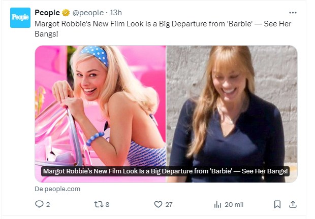 Margot Robbie dice "adiós" a Barbie: Actriz fue fotografiada en rodaje de nueva cinta y se ve muy diferente / Captura twitter.com/people