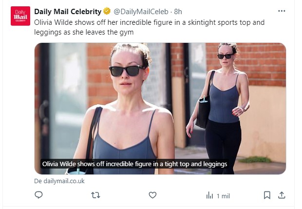 Olivia Wilde continúa sometiéndose a exigentes rutinas de ejercicios para mantener su estado físico / Captura twitter.com/DailyMailCeleb