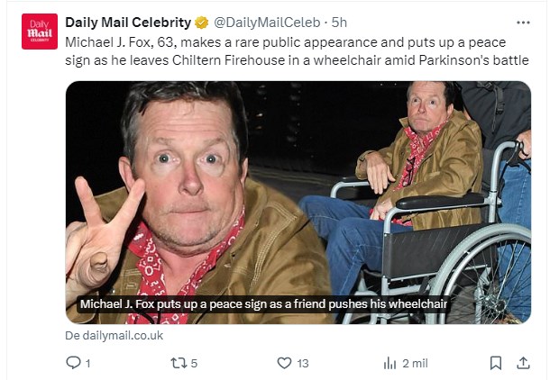 La rara aparición pública de Michael J. Fox: así se vio el actor de "Volver al Futuro" ante los paparazzis / Captura twitter.com/DailyMailCeleb
