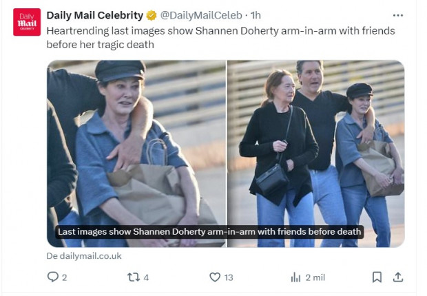 Las últimas imágenes de Shannen Doherty antes de su muerte: rodeada por amigos / Captura x.com/DailyMailCeleb