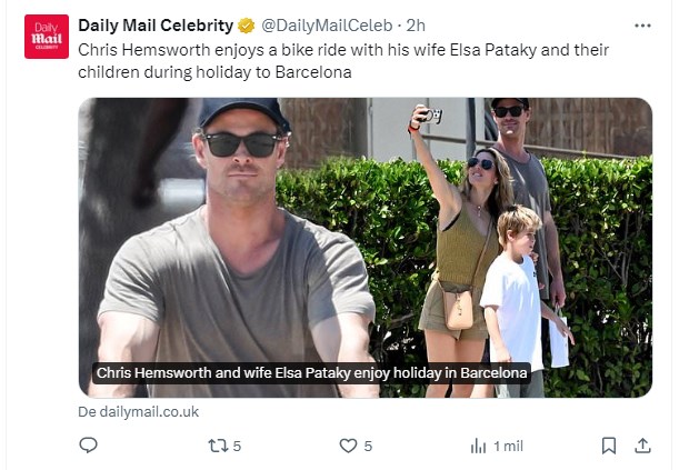 Elsa Pataky "se robó" los flashes en medio de un paseo familiar en Barcelona / Captura x.com/DailyMailCeleb