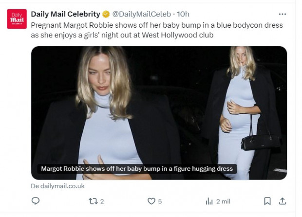 Margot Robbie presume de su embarazo en una salida con amigas / Captura x.com/DailyMailCeleb