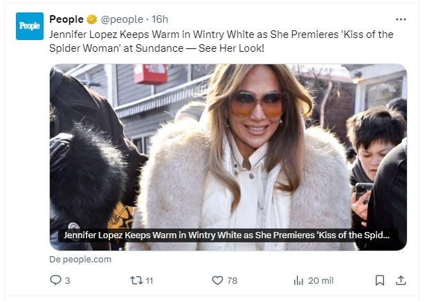 JLO fue fotografiada llegando al festival de cine Sundance y deslumbró una vez más con su look / Captura x.com/people