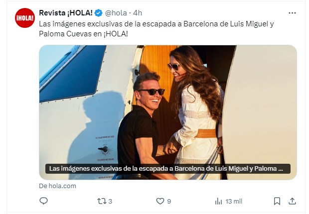 Luis Miguel es fotografiado a punto de abordar un avión junto a Paloma Cuevas / Captura x.com/hola
