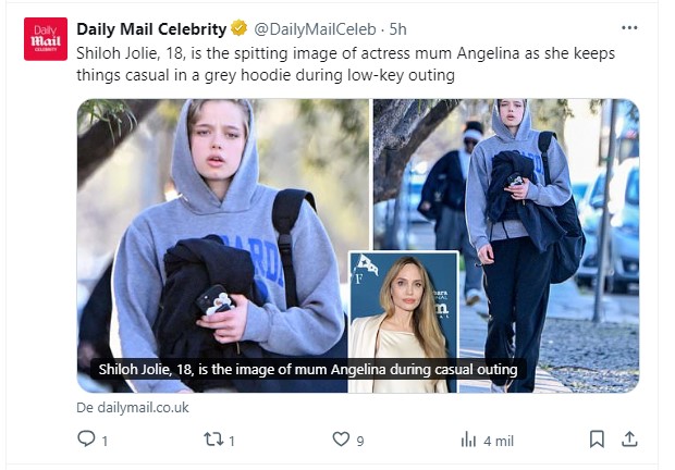 Shijoh Jolie fue fotografiada por paparazzis y sorprendió por el parecido con su madre / Captura x.com/DailyMailCeleb