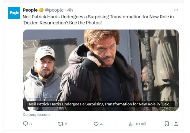 La profunda transformación de Neil Patrick Harris: actor también estará en "Dexter: Resurrection" / Captura x.com/people