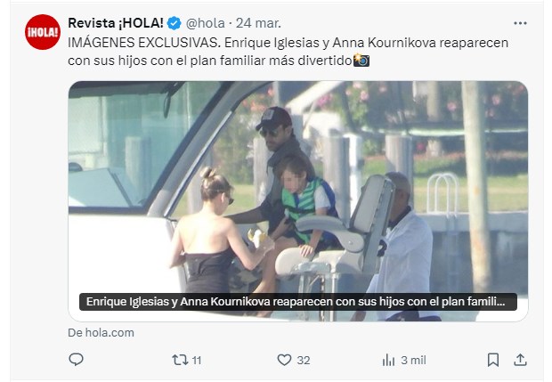 Anna Kournikova reaparece muy feliz junto a Enrique Iglesias y los niños en Miami / Captura x.com/hola