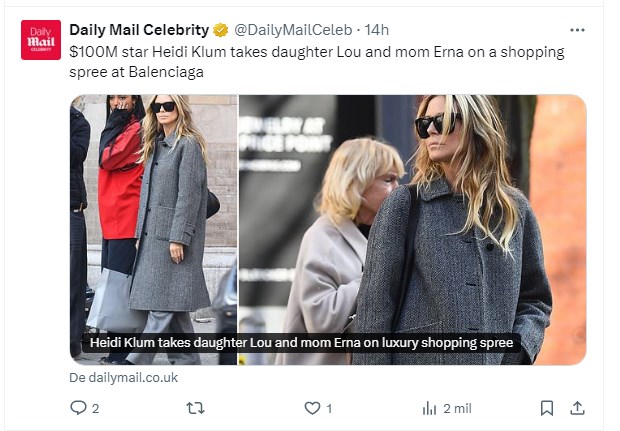 Heidi Klum salió de compras por Nueva York y encantó con el estilo que llevó / Captura x.com/DailyMailCeleb