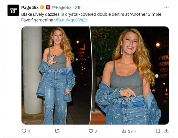 Blake Lively fue fotografiada por paparazzis y sorprendió con un detalle en su tenida / Captura x.com/PageSix