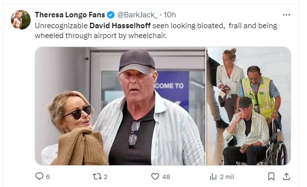 Preocupación entre seguidores de David Hasselhoff: Actor fue fotografiado en silla de ruedas / Captura x.com/BarkJack_