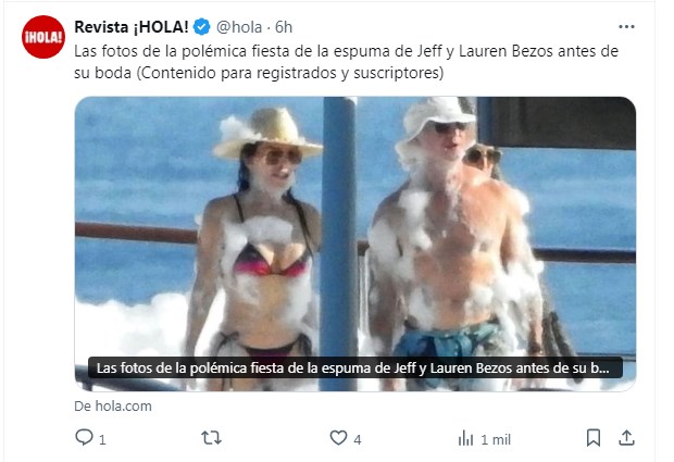 Jeff Bezos y Lauren Sanchez, cubiertos de espuma en pomposa fiesta que indignó a los habitantes de Venecia / Captura x.com/hola