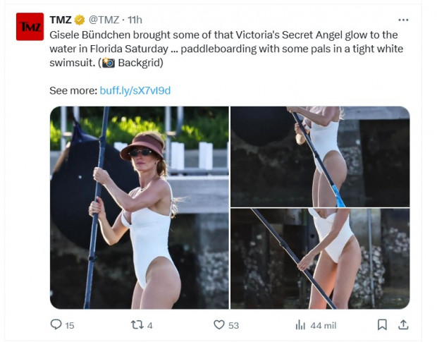 Gisele Bündchen, muy relajada: Practicó deportes acuáticos en la Florida / Captura x.com/TMZ