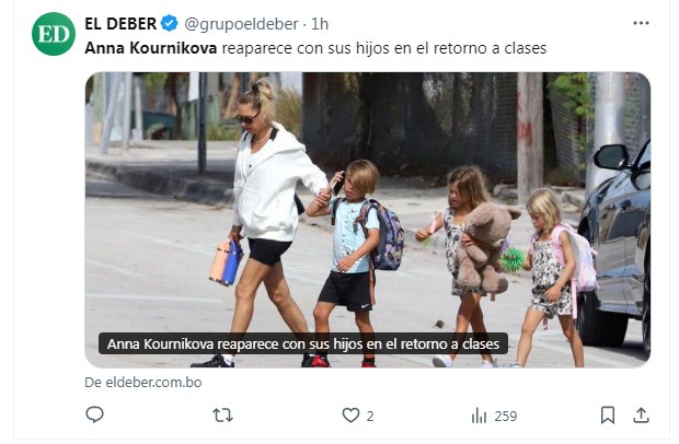Anna Kournikova es fotografiada camino a la escuela junto a sus hijos, y la sorpresa por cómo crecieron es total / Captura x.com/grupoeldeber