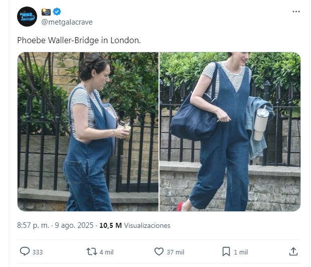 Phoebe Waller-Bridge sorprende al lucir su panza de embarazada a sus 40 años / Captura x.com/metgalacrave