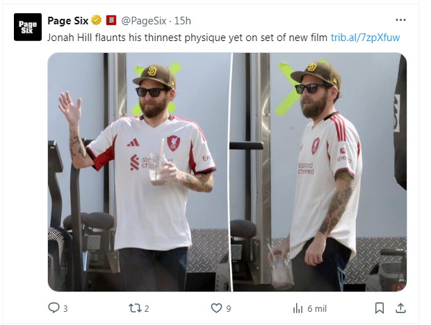 ¿Ese es Jonah Hill? Actor bajó masivamente de peso y sorprendió en el set de su nueva cinta / Captura x.com/PageSix