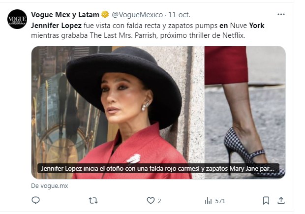 JLO irreconocible: así se vio a la "Diva del Bronx" rodando su nueva cinta / Captura x.com/VogueMexico