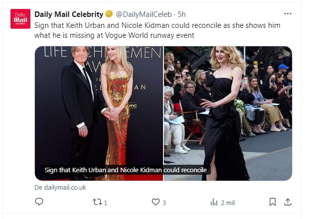 A 1 mes de separarse de Keith Urban, Nicole Kidman deslumbró en un evento de Vogue / Captura x.com/DailyMailCeleb
