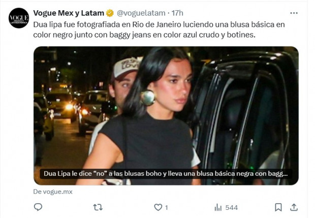 Dua Lipa encanta en Río de Janeiro con el look más simple posible / Captura x.com/voguelatam