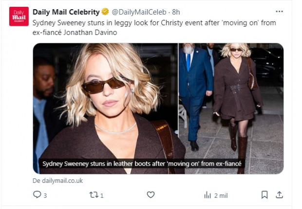Sydney Sweeney deslumbra en evento de su nueva cinta: Actriz fue fotografiada en Nueva York / Captura x.com/DailyMailCeleb