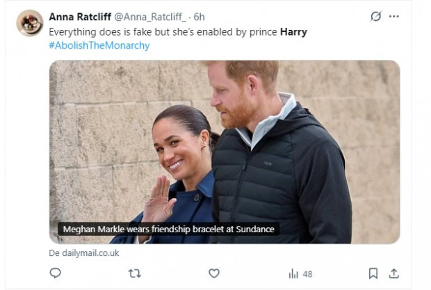 Meghan Markle y el príncipe Harry sorprenden a todos al asistir al festival de cine Sundance / Captura x.com/Anna_Ratcliff_