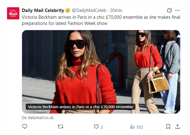 Victoria Beckham llegó a París y sorprendió a todos: enfundada en un conjunto avaluado en casi US$ 100 mil / Captura x.com/DailyMailCeleb