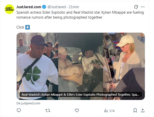 Ester Expósito y Kylian Mbappé compartieron una cena en París, enloqueciendo a seguidores y disparando especulaciones / Captura x.com/JustJared