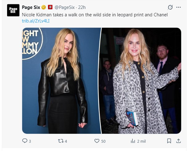 Nicole Kidman encantó a puro glamour; Actriz fue fotografiada en Nueva York / Captura x.com/PageSix
