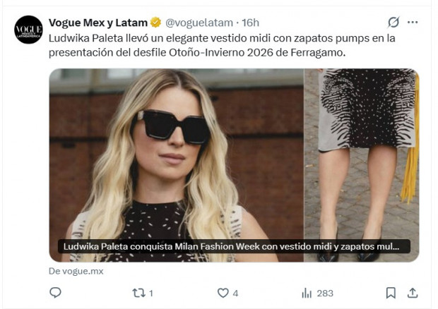 Ludwika Paleta encanta con su look: "María Joaquina" en "Carrusel" fue fotografiada en la Milan Fashion Week / Captura x.com/voguelatam