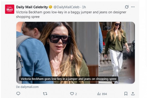 Victoria Beckham, fotografiada con un look extremadamente simple en Londres / Captura x.com/DailyMailCeleb
