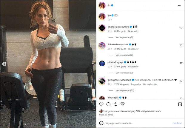 Jennifer Lopez mostró los resultados de su extricta rutina de ejercicios / www.instagram.com/jlo