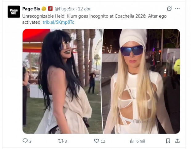 Heidi Klum, irreconocible: asistió al festival Coachella con una peluca negra / Captura x.com/PageSix