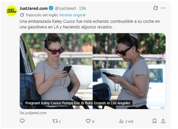 Kaley Cuoco es captada por primera vez desde que anunció su segundo embarazo / Captura x.com/JustJared