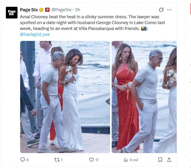 Amal Clooney volvió a deslumbrar con un espectacular vestido blanco / Captura x.com/PageSix