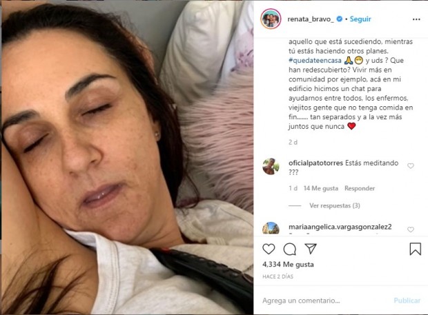 La actriz Renata Bravo compartió una foto desde la intimidad de su casa en cuarentena / www.instagram.com/renata_bravo