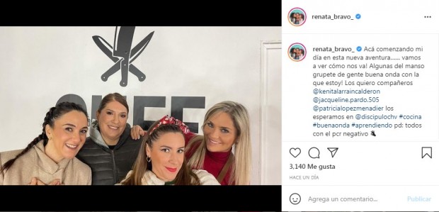 Renata Bravo compartió una foto previo a rodar "El Discípulo del Chef" y confirmó a la última participante por error / www.instagram.com/renata_bravo_