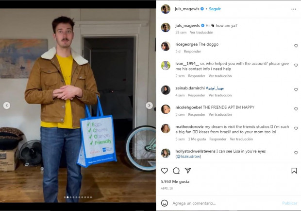 Al igual que Kudrow, el joven de 24 años se dedica a la actuación / www.instagram.com/juls_magewls