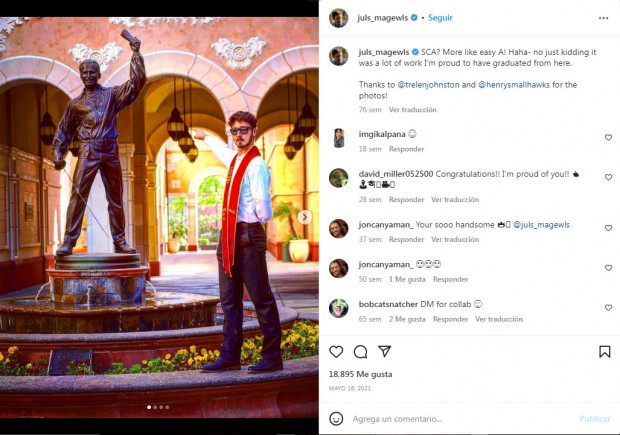 Stern se graduó hace algunos meses, y su madre se mostró muy orgullosa de él / www.instagram.com/juls_magewls