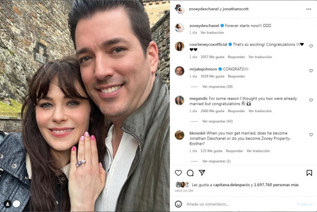 Zooey Deschanel y Jonathan Scott se comprometieron y lo anunciaron a sus seguidores / www.instagram.com/zooeydeschane