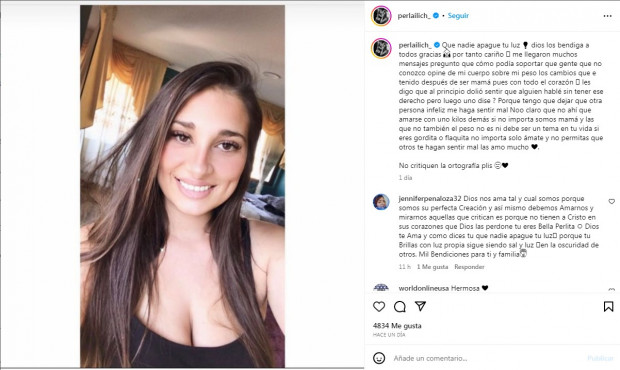 En ese sentido, la ex "chica reality" salió al cruce con un contundente descargo / www.instagram.com/perlailich_