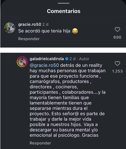 Esto respondió al feo mensaje de una seguidora tras reencontrarse con su hija / www.instagram.com/galadrielcaldirola