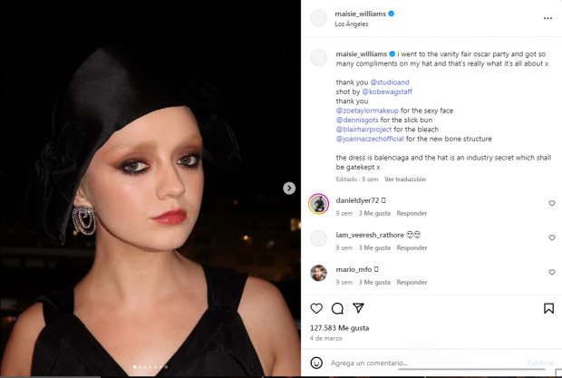 Ya no queda nada de "Arya Stark", su personaje en la famosa serie de HBO / www.instagram.com/maisie_williams