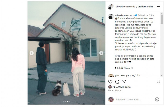 Al respecto, señalaron que "hacía años que soñábamos con este momento" / www.instagram.com/oliverbornercerda