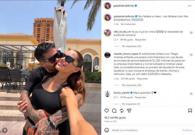 Gala Caldirola compartió románticas fotos junto a Luis Jiménez y generó intenso debate en las redes / www.instagram.com/galadrielcaldirola