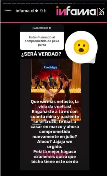 A pocos días de anunciar su compromiso, Peka Parra ya debió salir a defender a su pareja por acusaciones de infidelidad / www.instagram.com/infama.cl