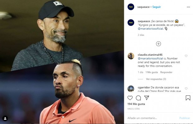 El "Chino" Ríos había criticado a Nick Kyrgios, diciendo que se excede con sus comportamientos y acaba siendo un "payaso" www.instagram.com/saqueace